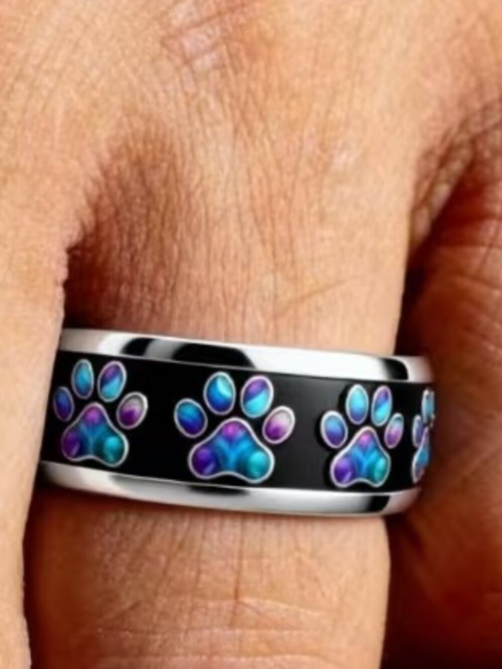 Stainless Steel PAW PRINT Band Ring Size 9